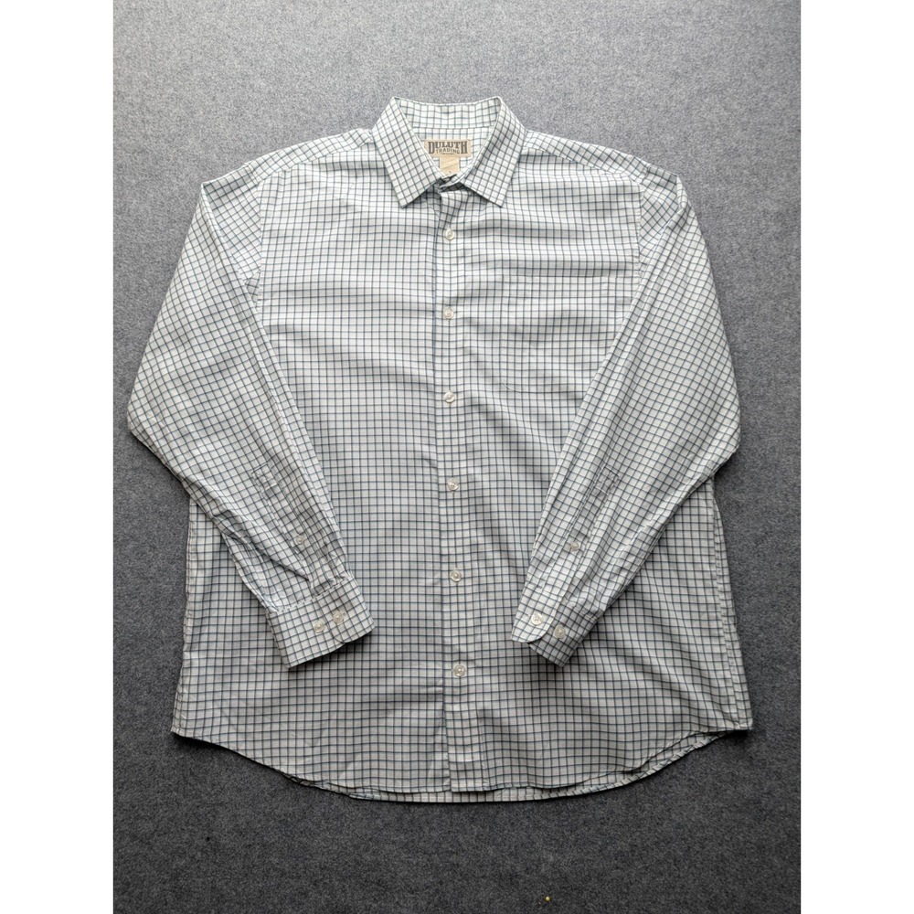 Duluth Trading‎ Men's Shirt Large White Grid Pattern Button Down Long Sleeve